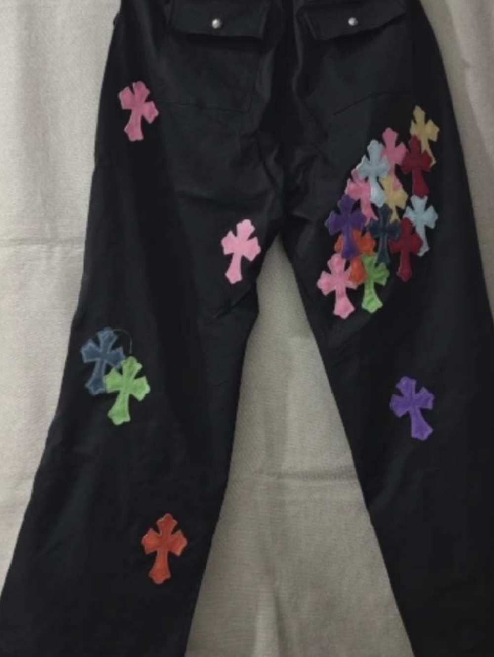 Chrome Hearts Black Pants with Multicolor Cross Patches